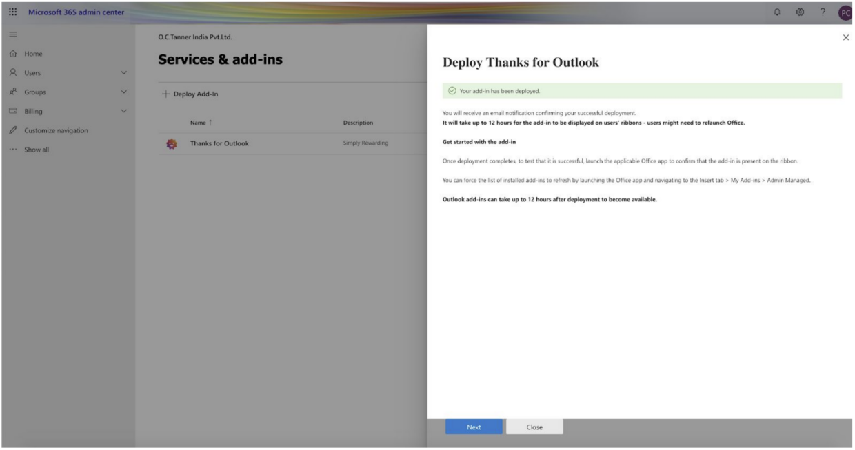 Outlook extension for Thanks Platform - Thanks